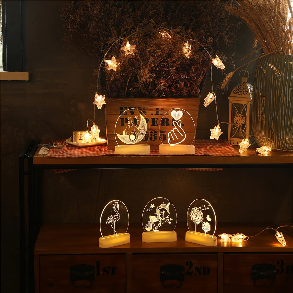 Теплый белый 3D ночник украшение для спальни иллюзия ночные светильники медведь