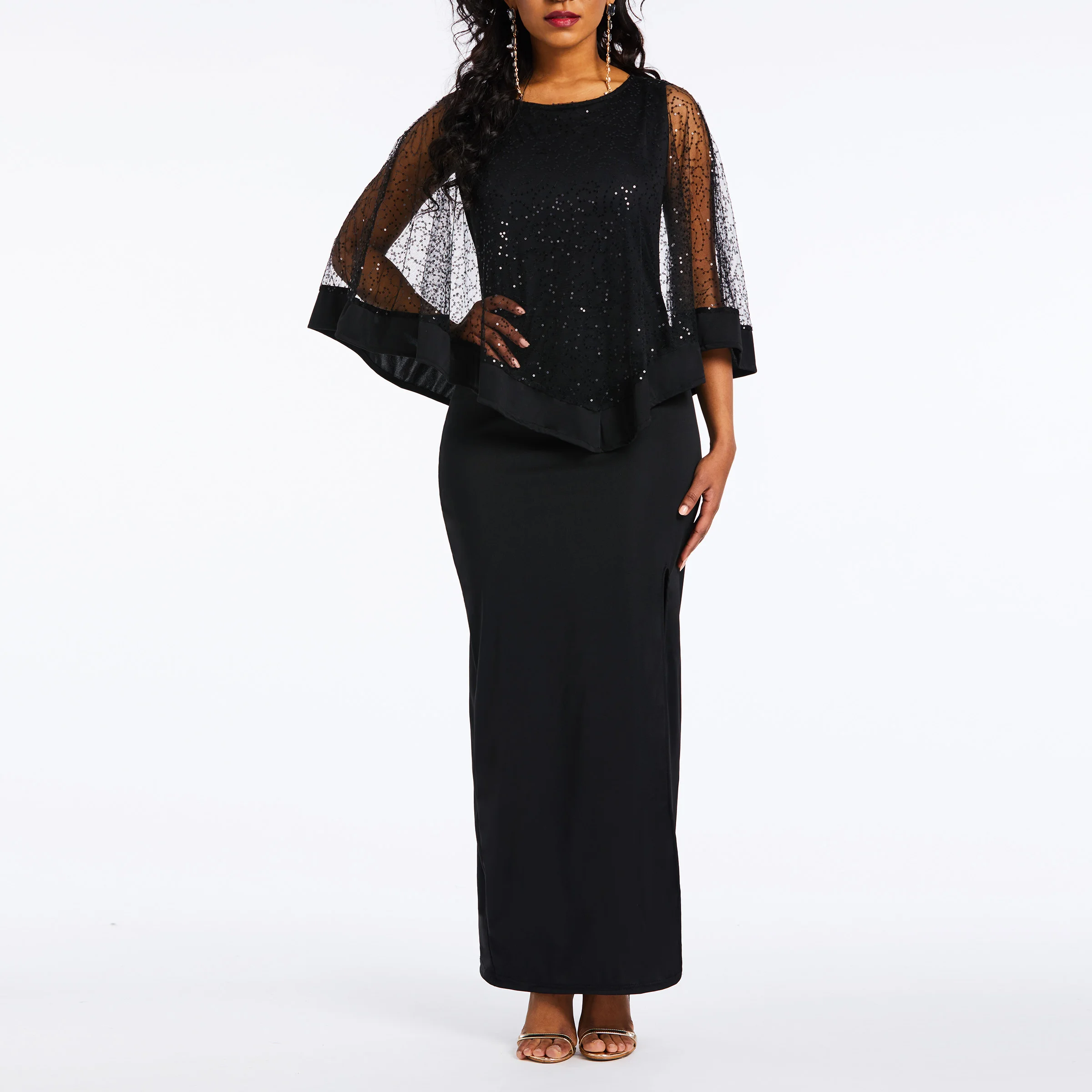 Женское вечернее платье до щиколотки элегантное черное платье-футляр с круглым