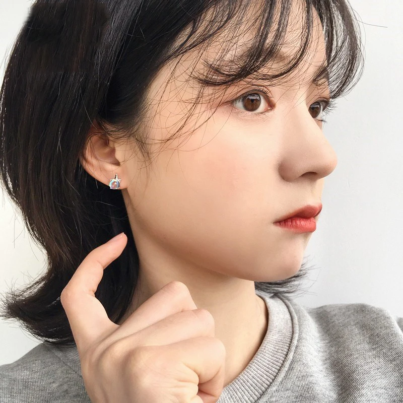 Серьги клипсы без пирсинга маленькие милые серьги с радужным единорогом для