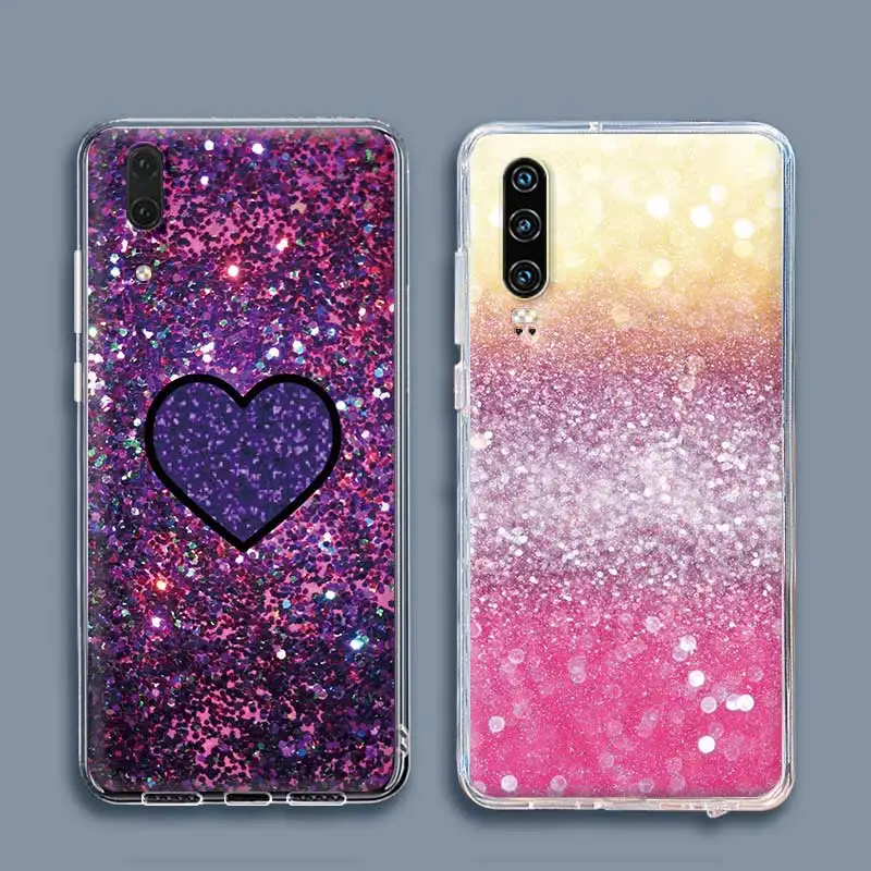 

Phone Cases for Huawei P30 P40 Lite E P Smart 2019 2021 Z P20 Pro Clear Soft Anti Fall Cover Bags Glitter Bling Powder