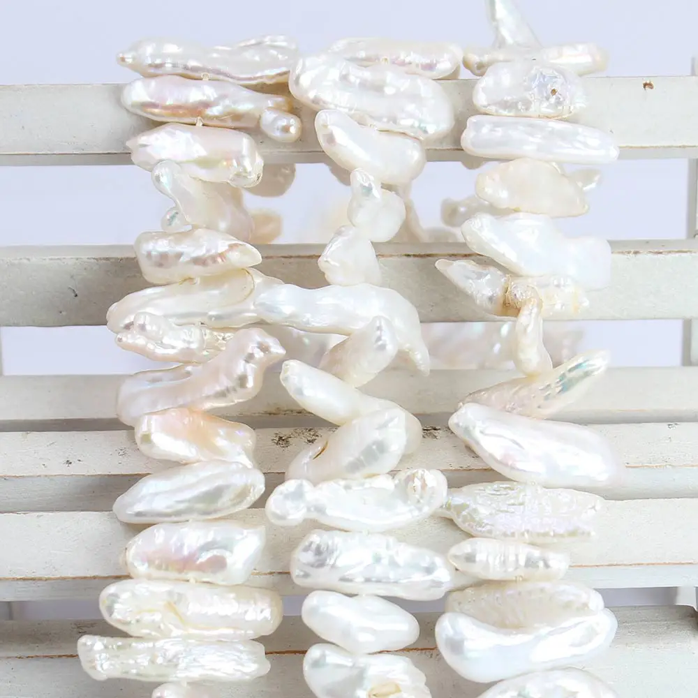 

Free ship 6x14mm White Biwa Baroque Reborn Jewelry Natural Freshwater Loose Pearl Beads 14"