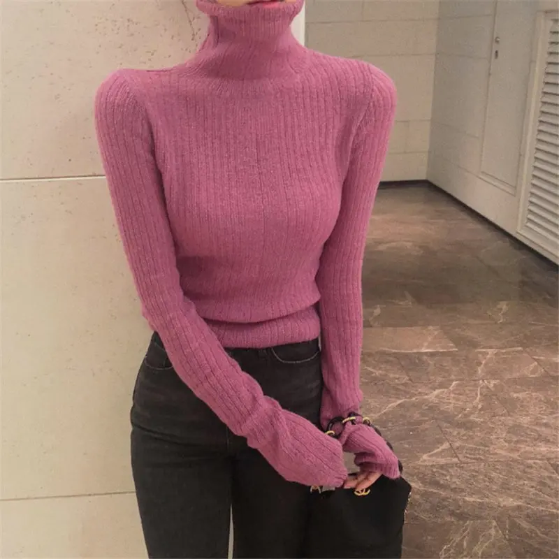 HziriP Chic Women Brief Turtleneck Slimming Knitted Jumpers Soft High Street 2021 Elegant Pullovers Basic Sweaters 3 Types | Женская