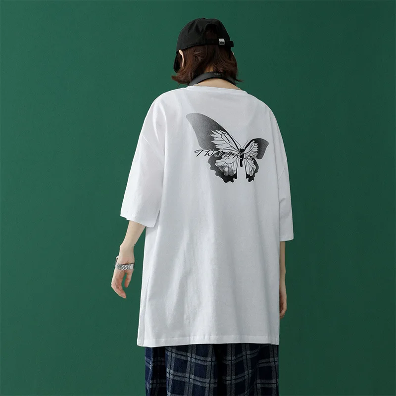 

Butterfly Print T-shirt Men Women 2021 Summer New Korean Version of Loose Short-sleeved Tops Wild Harajuku O-Neck Casual Tee