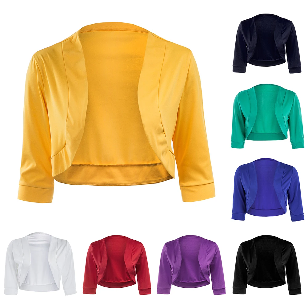 Модная размера плюс женская ультра короткая куртка однотонная открытая передняя