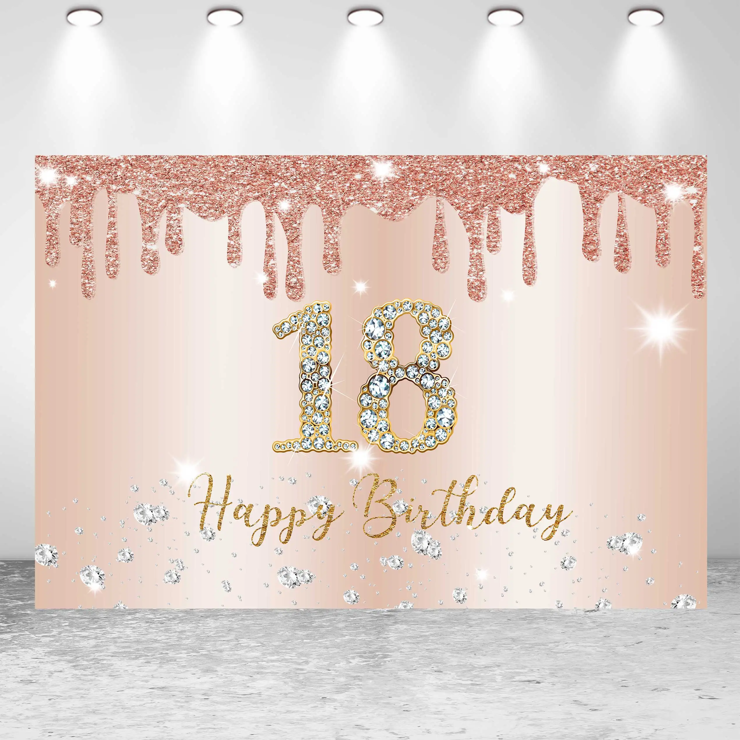 

Seekpro 16th 18th 20th 30th Girl's Woman's Birthday Party Shiny Diamond Dots Balloons Customized Banner Poster Photo Background