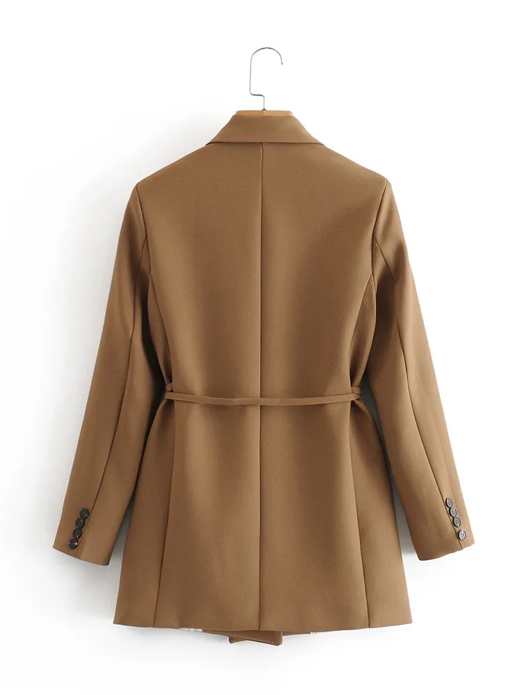 

Ladies Camel Suit Loose Simple High Waist Mid-length Suit Winter Long Sleeve Women Coat With Belt Female Outerwear 2020