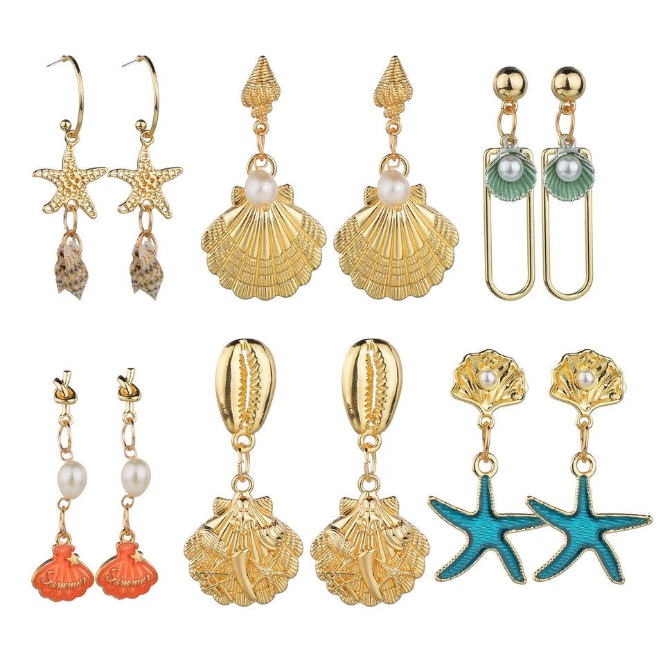 Элегантные матовые металлические золотые серьги в форме морской звезды