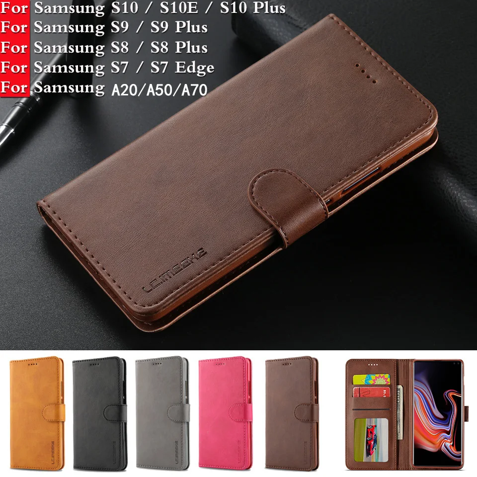 Кожаный флип чехол для Samsung A20 A50 A70 A20E A71 A51 Galaxy A6 A7 A8 A9 J4 J6 2018 S8 S10Lite S9plus S7