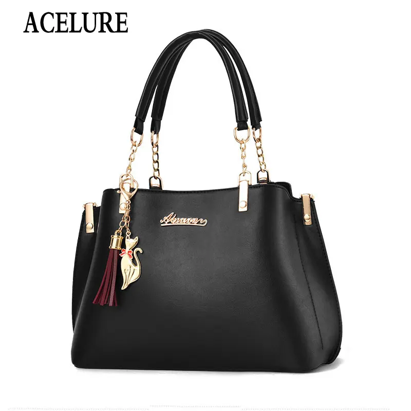

ACELURE Solid Color Soft PU Leather Shoulder Messenger Bags for Women Sequined Tassel Pendant Elegant Ladies Handbags Female Bag