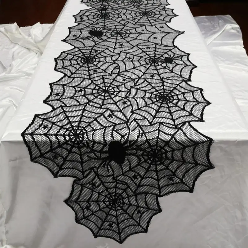 1 шт. украшение на Хэллоуин чехол стол в виде паука Черная кружевная скатерть