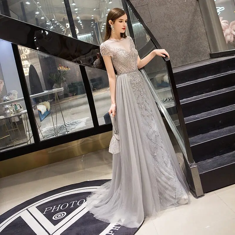 Серебристые вечерние платья с короткими рукавами 2020 сексуальные прозрачные