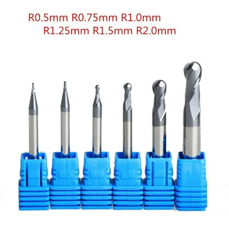 

6pcs End Mill Ball Nose Carbide Cutter Engrave Radius 0.5-2mm Tungsten