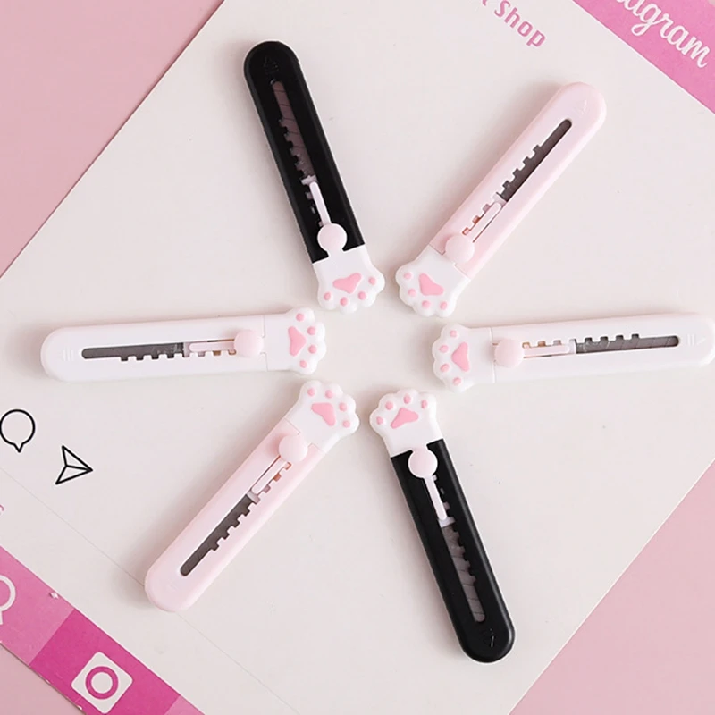 

Mini Pocket Cat Paw Art Utility Knife Express Box Knife Paper Cutter Craft Wrapping Refillable Blade Stationery Kawaii