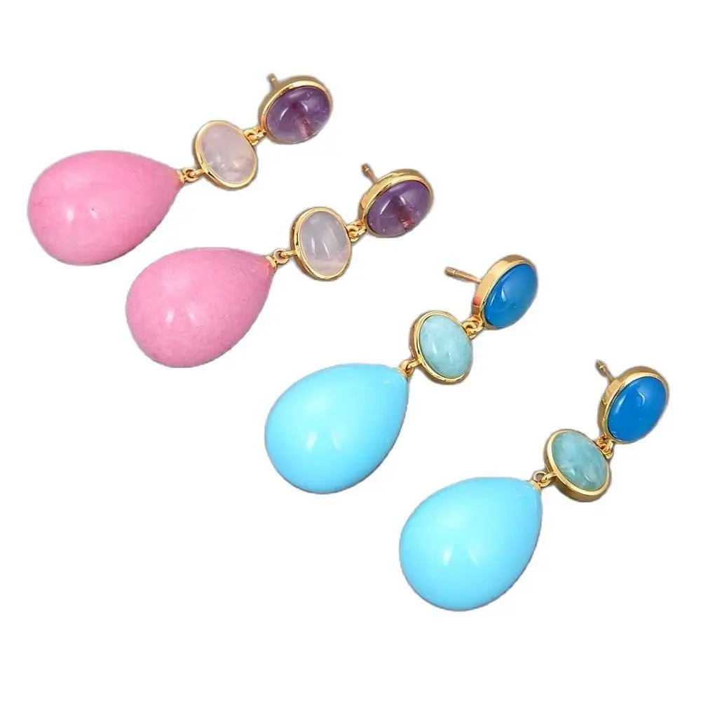 Женские серьги-гвоздики GG Jewelry аметисты амазониты нефриты кварц авантюрины |