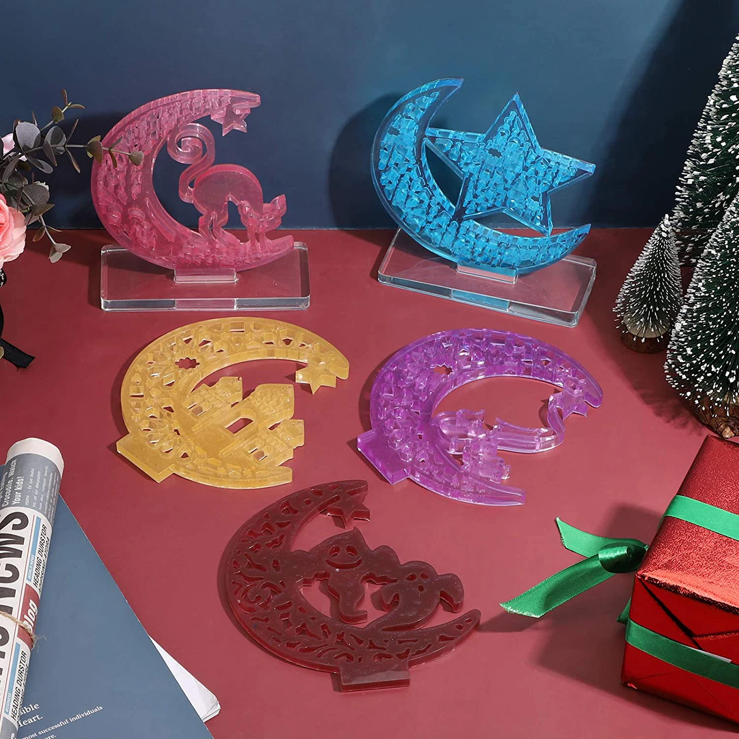 Силиконовая смола форма в виде месяца звезда замок с основанием для дисплея