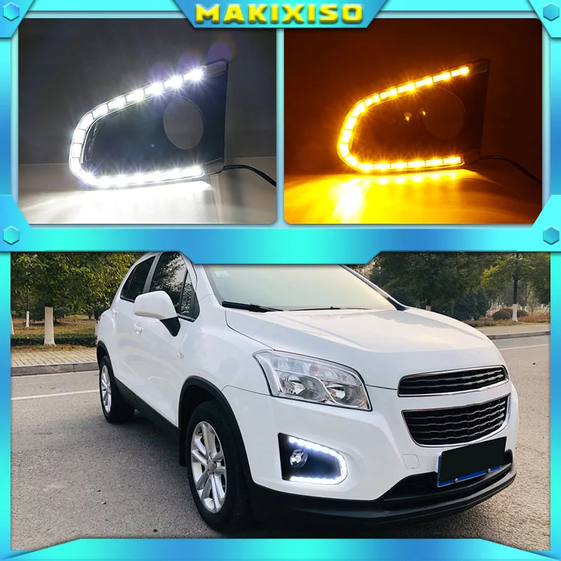 1 set For Chevrolet TRAX Chevy 2014 2015 2016 LED DRL Daytime Running Lights Daylight With yellow turn signal and fog lamp hole