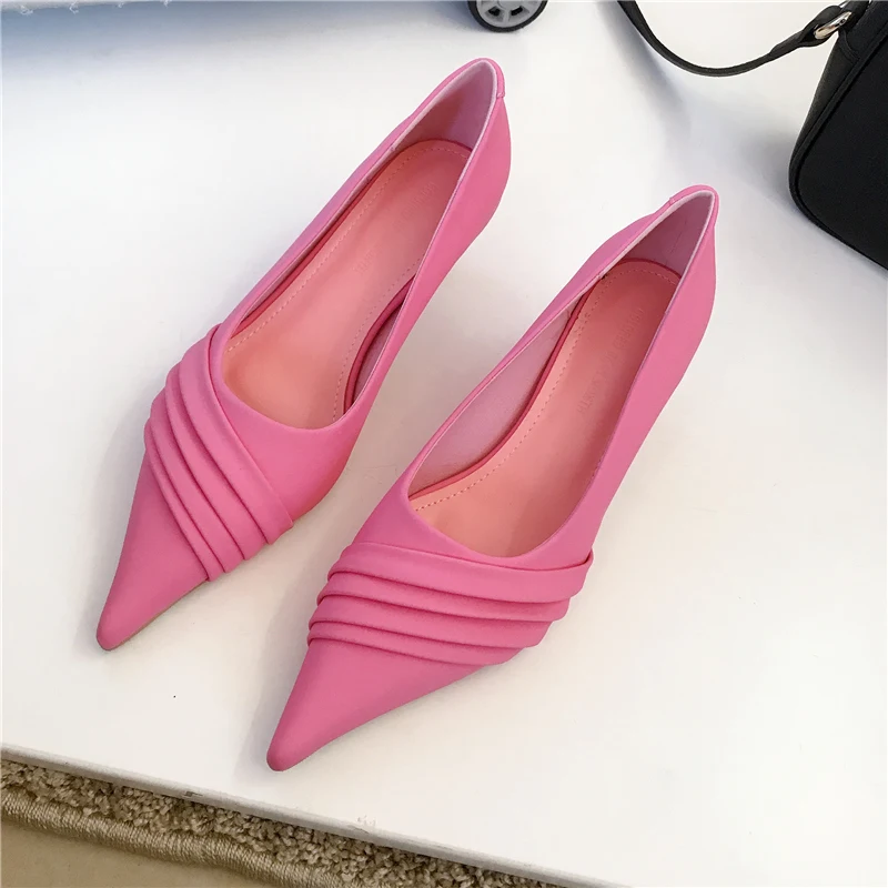 

Модельные свадебные туфли; Женские туфли-лодочки с острым носком; Плиссированные туфли без задника на высоком тонком каблуке; Пикантные туф...