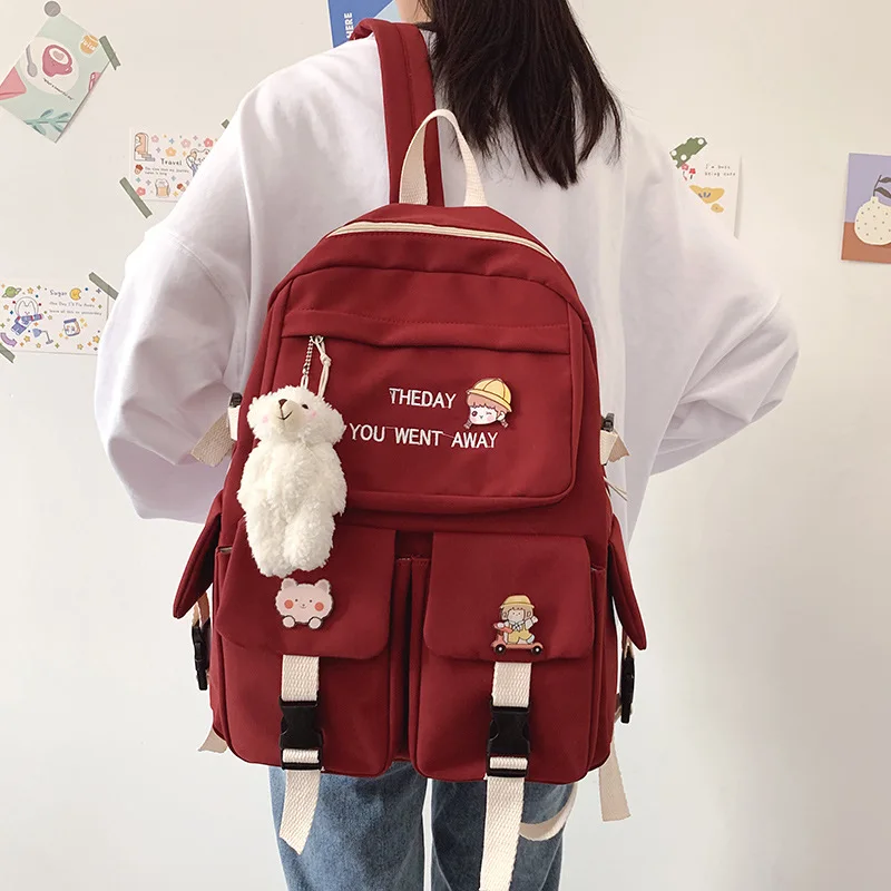 

Women Waterproof Nylon Backpack Embroidery Cute College School Bag Girl Kawaii Student Backpack Fashion Book Lady Bag Female New