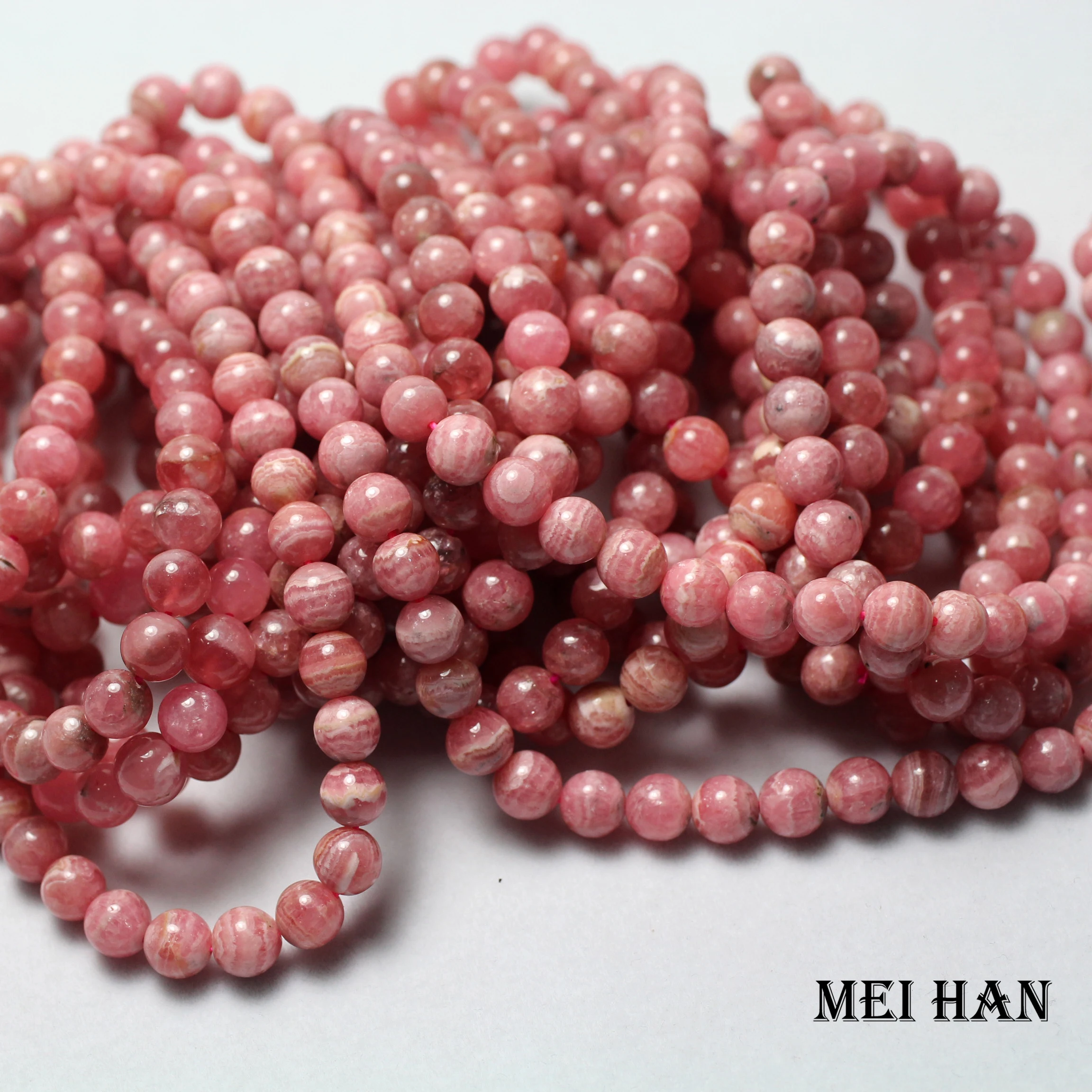 Meihan (26 бусин/браслет/17 г) 7-7 2 мм A + натуральный rhodochrosite Гладкий Круглый бисер