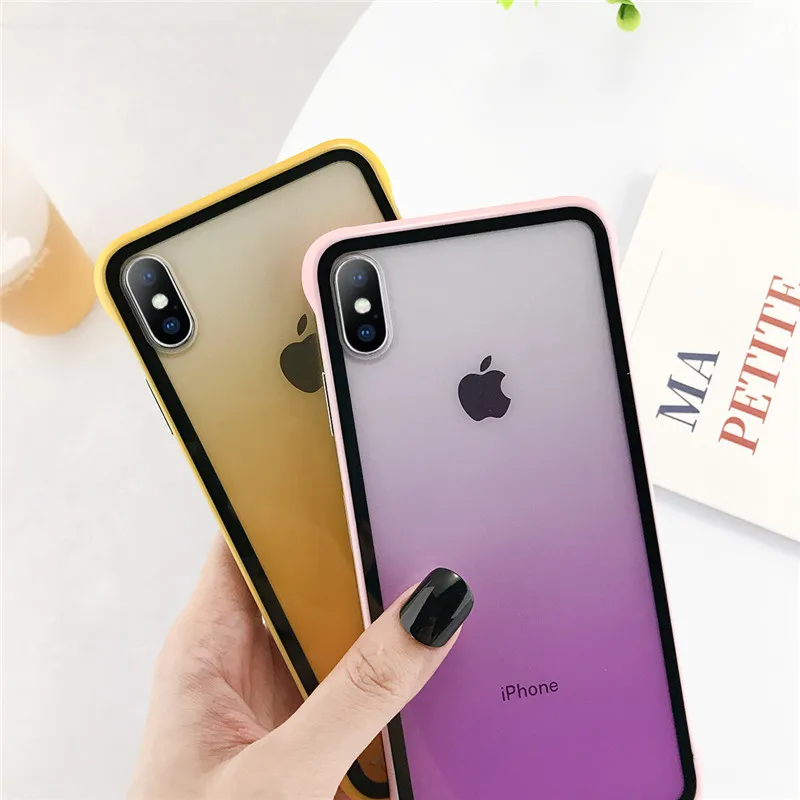 KJOEW Бескаркасный градиентный Прозрачный чехол для телефона iPhone 6 6s 7 8 Plus X XS XR Xs Max