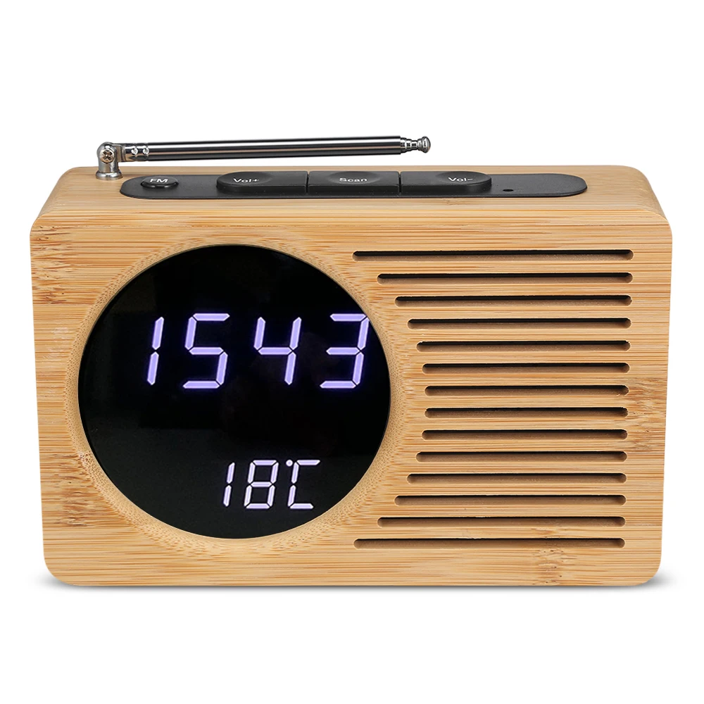 Цифровой fm-радио будильник светодиодный Бамбук 12 h/24 h Регулируемый свет для дома спальни офиса Настольные часы таймер USB кабель будильник часы