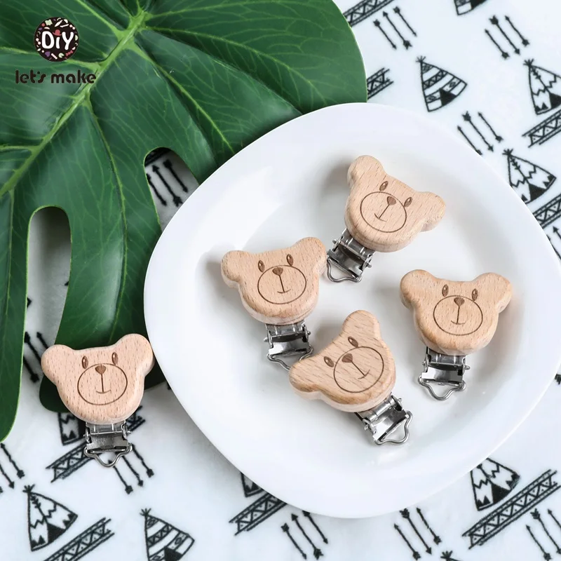 

Let's make Dummy Clip 1pc Beech Wooden Teether Pacifier Clip Printing Animal Fox Panda Bear DIY Nursing Accessories Baby Teether