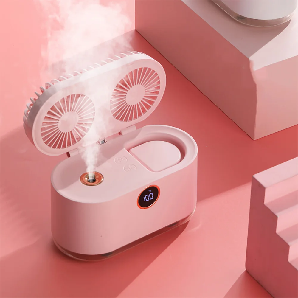 

400ML Chargeable Wireless 2 In1 Humidifier With Conditioning Fan LED Light Ultrasonic Cool Mist Maker Fogger USB Aroma Diffuser