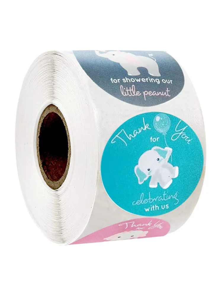 

1 inch round cute baby elephant thank you stickers gift packaging party decoration sealing label children stationery stickers