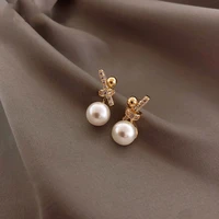 2021 new fashion simple korean version inlaid zircon knot pearl earrings for women classic jewelry temperament ladies earrings