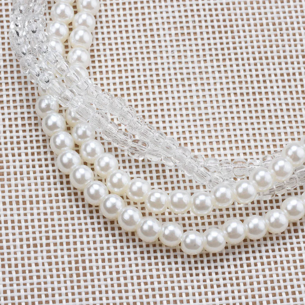 Многослойное колье-чокер из искусственного жемчуга с прозрачными хрустальными