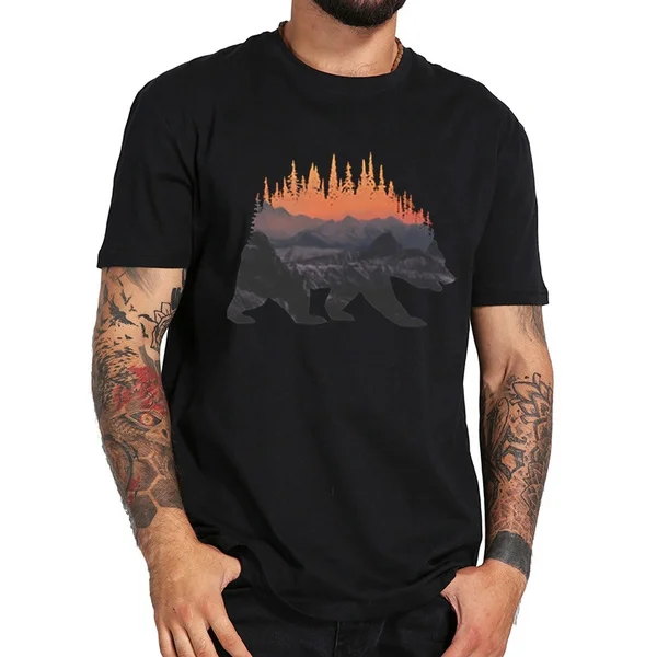 

mountains bear T Shirt Funny Tshirt Vintage Black Fashion T-Shirt Men