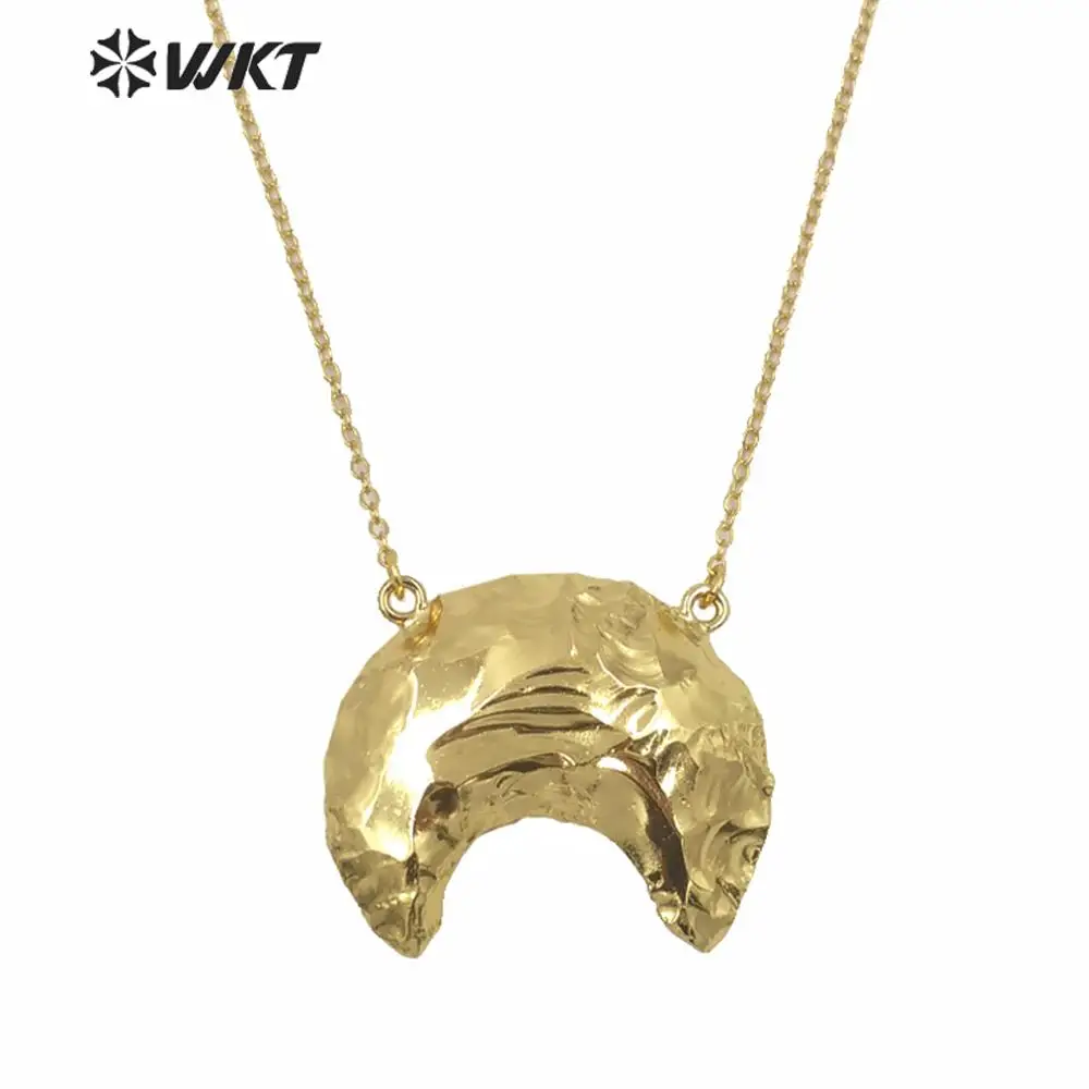 

WT-N718 Wholesale 24K full gold trim At gate Chain Necklace crescent horn Pendant natural stone with double bails in gold trim