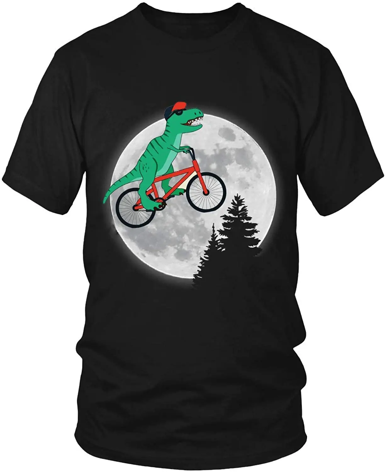 

Unisex Men Tshirt Dinosaurs Ride Bicycles on The Moon Shirt Breathable All Cotton Short Sleeve Tshirt