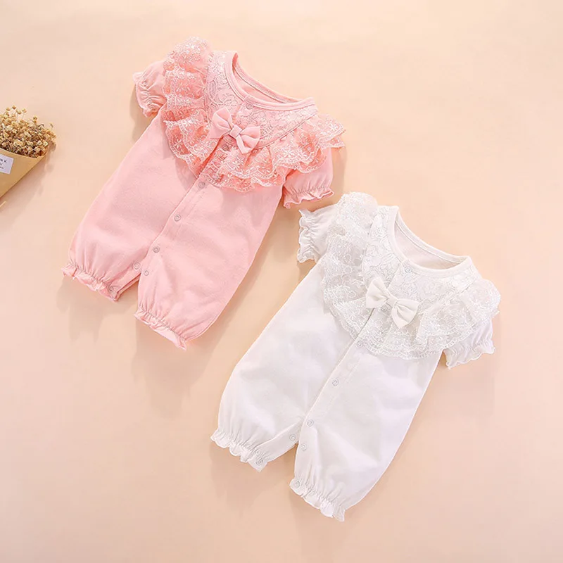 

Newborn Baby Girls Solid Short Sleeve Cotton 100% Casual Outwear Summer Jumpsuits Toddler Infant Ruched Rompers 0-12M