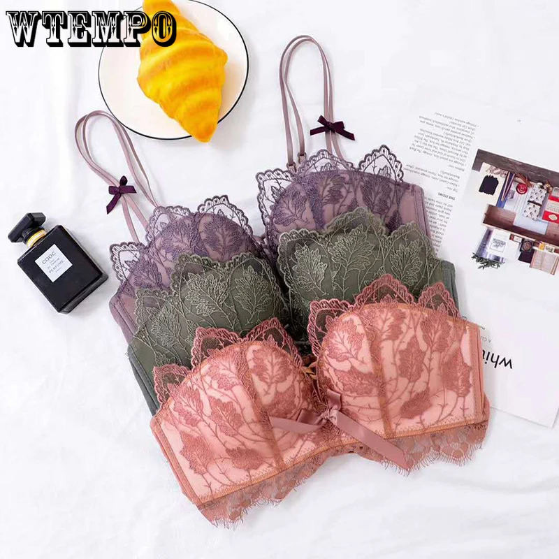 

Underwear Set Push Up Bra Women Lace Sexy Bras Panties Wireless Soft Brassiere Panty Schoolgirl Lingerie Suit