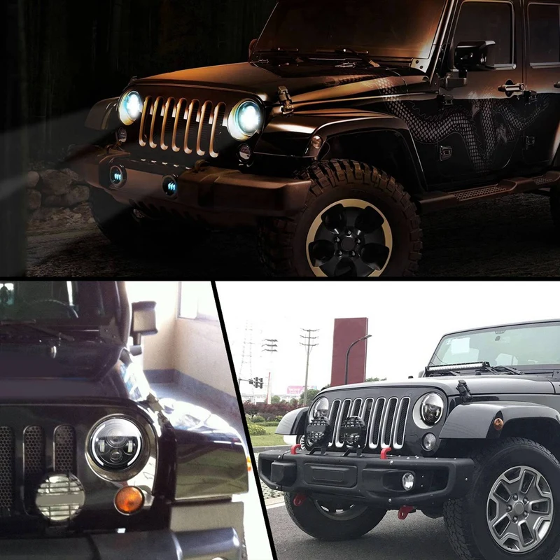 

2 Set 7 Inch LED Headlights DRL Turn Signal Light for Jeep Wrangler JK TJ CJ LJ, Crescent & Full Circle