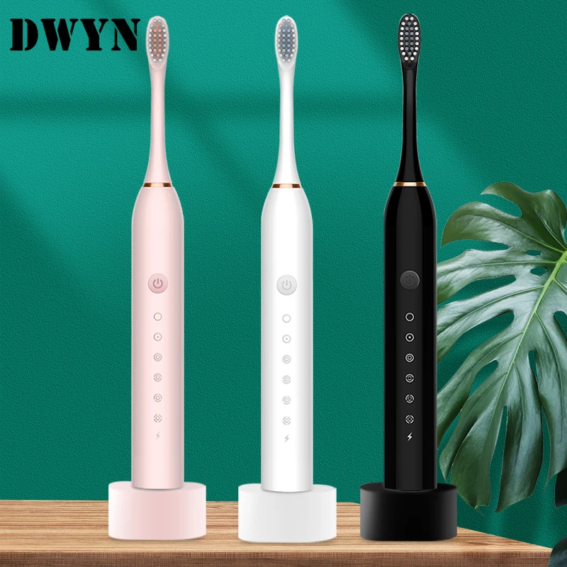 

Ультразвуковая электрическая зубная щетка DWYN с зарядкой от USB, перезаряжаемая, водонепроницаемая, для взрослых, IPX7, Электронная зубная щетк...