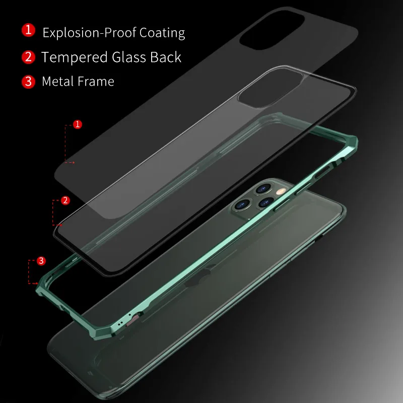 Роскошный металлический корпус для iphone 11 Pro Max, задняя крышка из закаленного стекла для iphone 11 Pro, алюминиевая рамка для iphone 11