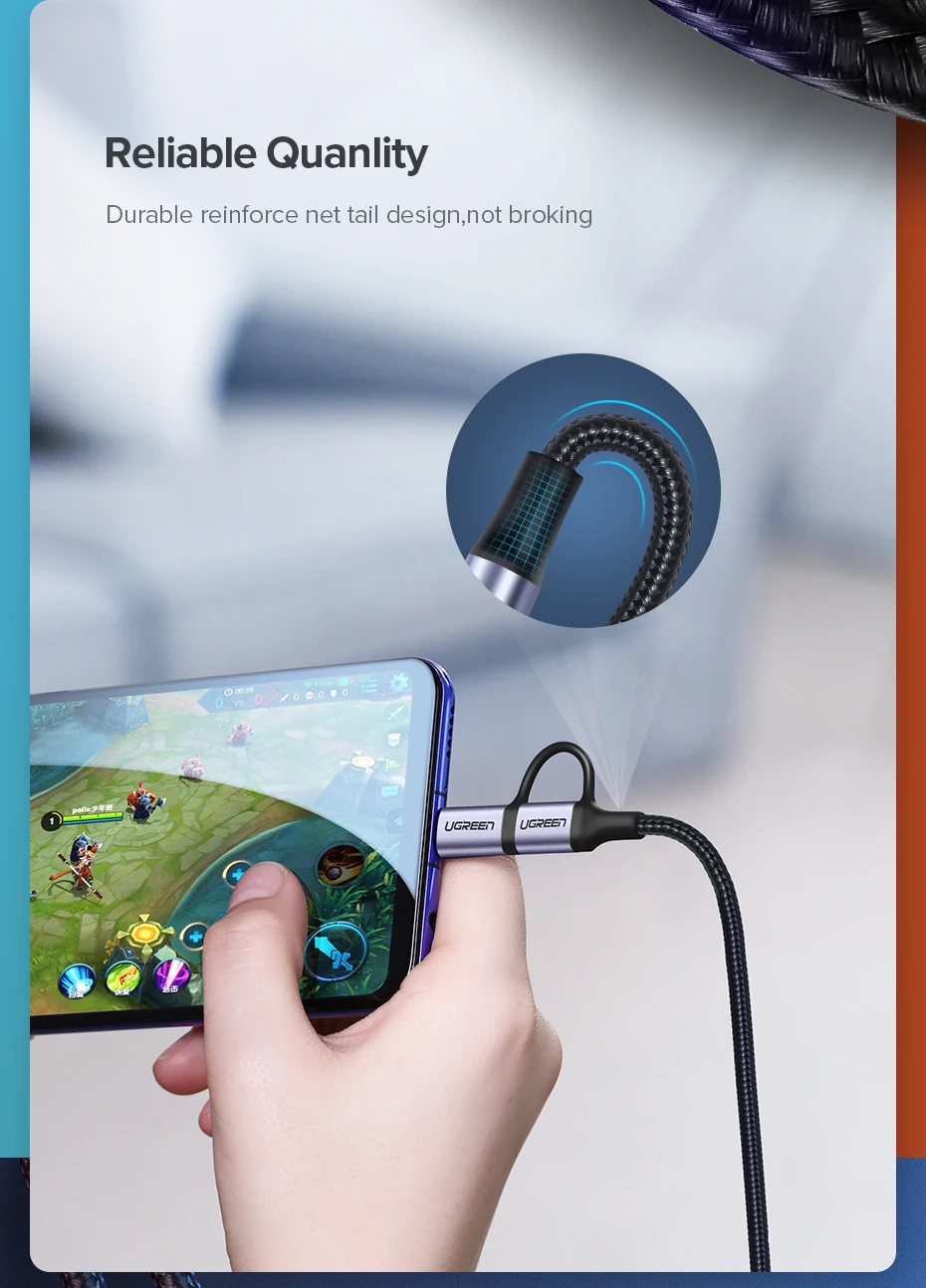 Ugreen usb type-C кабель для samsung Galaxy S10 S9 2 в 1 быстрый Micro USB кабель для зарядки и передачи данных мобильный телефон USB зарядное устройство Шнур