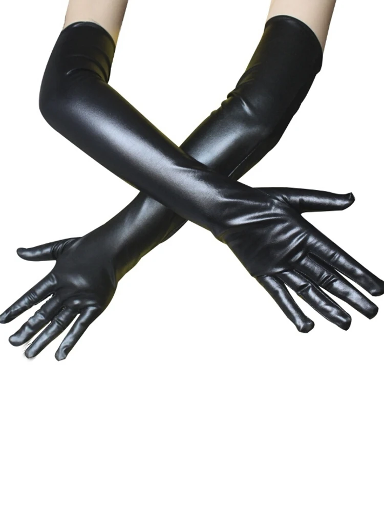 

Black White Sexy Long Glove for Women Exotic Appeal Gloves Fetish Faux Leather Gloves Clubwear Catsuit Cosplay Costumes Mittens