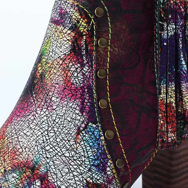 Женские ботильоны из натуральной кожи SOCOFY Зимние с бахромой на высоком каблуке