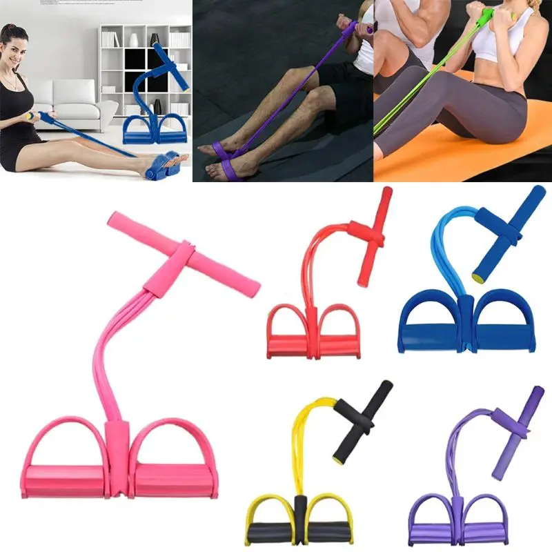 

Fitness Gym 4 Tube Resistance Elastic Bands Pedal Exerciser Sit-up Pull Expander