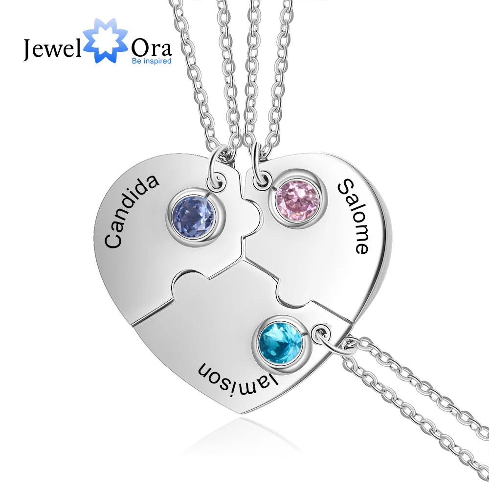 3pcs/Set Personalized Stainless Steel Heart Best Friend Necklace Customized Birthstone BFF Necklaces for 3 Friends (NE104007) | Украшения и