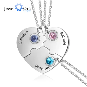 3 шт.компл. персонализированные Нержавеющаясталь Сердце ожерелье лучших друзей по индивидуальному заказу, на день рождения, BFF ожерелья для 3 друзей (NE104007)