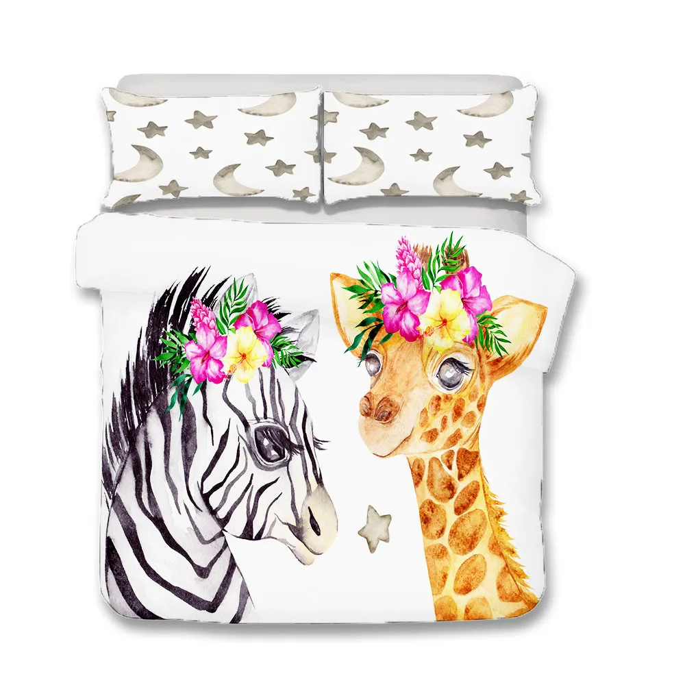 Одеяло с рисунком зебры и оленя наволочка изображением героев мультфильмов