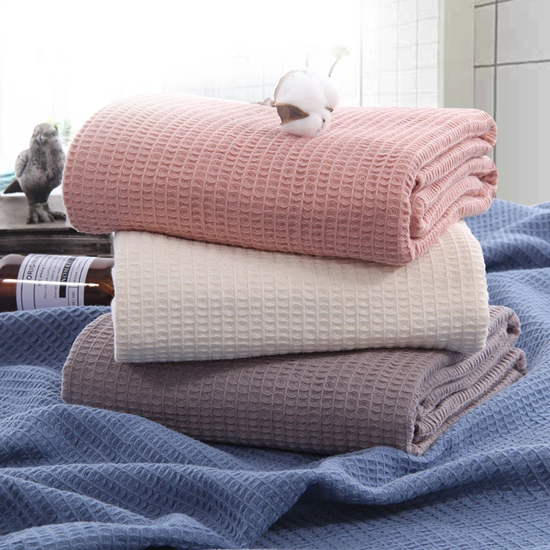 

Rushed 100% Cotton Thread Blanket Super Soft Summer Towel Blankets On The Bed/sofa/Airplane Waffle Grid 105x150cm Nap Leisure