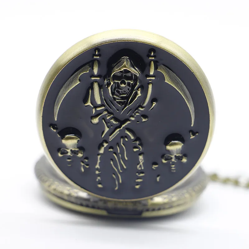 Винтажные кварцевые карманные часы с бронзовым черепом и подвеской на ожерелье