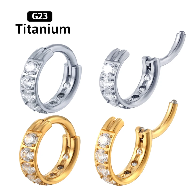 1PS 6/8/10/12mm G23 Titanium Piercing Earrings CZ Zircon Hight Segment Nose Rings Open Small Septum Piercing Helix Body jewelry