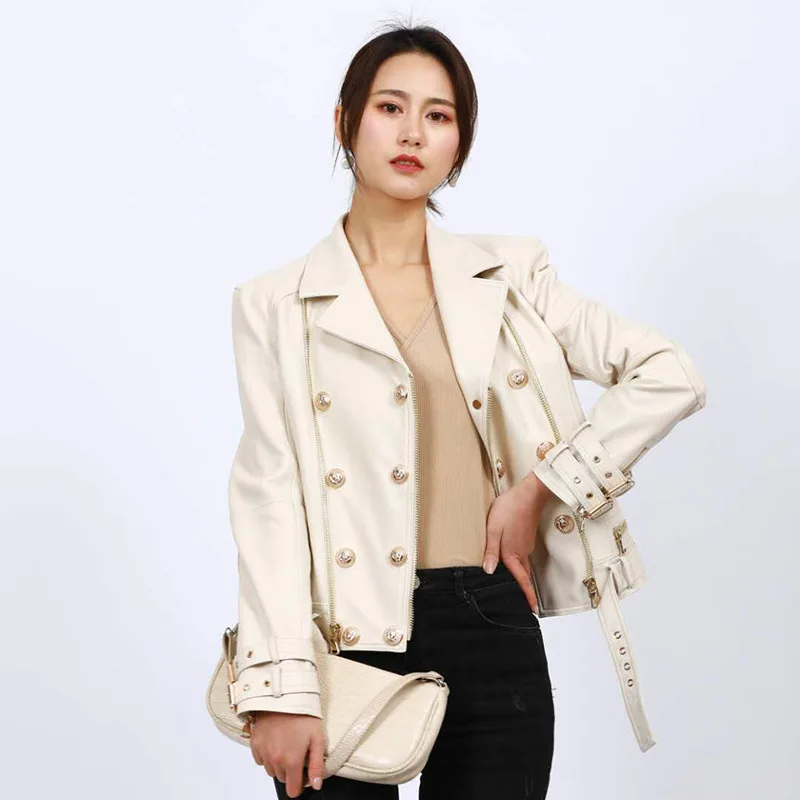 

Genuine Leather Female Spring New Sheep Lapel Slim Hundreds Coat Female