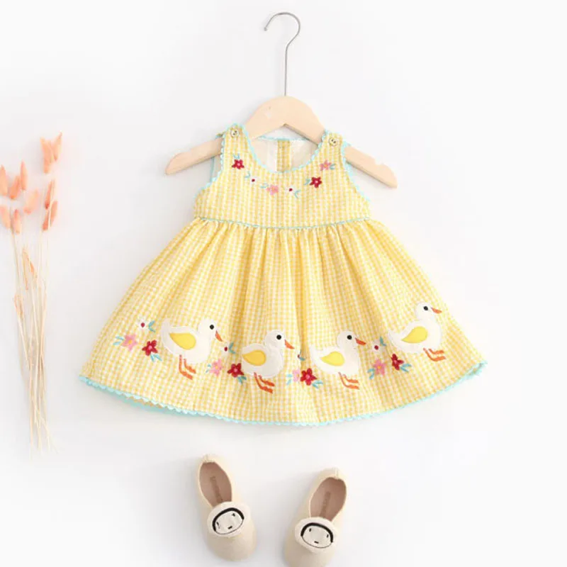 Новое летнее платье для девочек детский жилет мультяшное с цветочной вышивкой